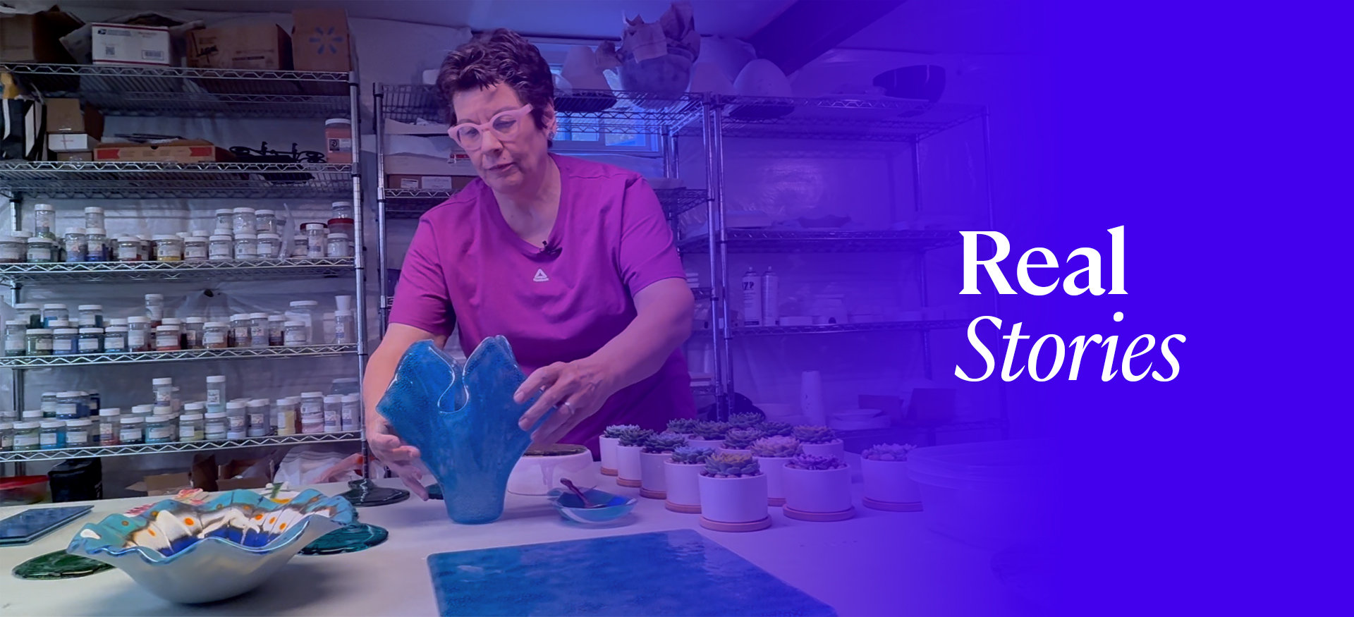 Woman making pottery in her studio