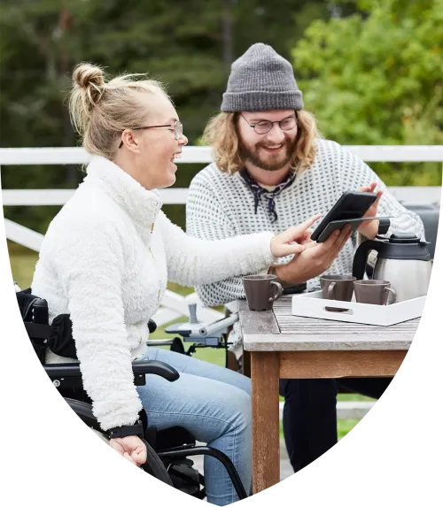 A couple talking at a table